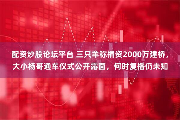 配资炒股论坛平台 三只羊称捐资2000万建桥，大小杨哥通车仪式公开露面，何时复播仍未知
